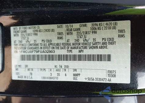 2015 Ford Escape S from USA, damaged, VIN 1FMCU0F79FUA32903